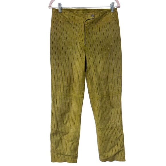 Vintage Peter Cohen Yellow Perforated Leather Suede Pants Size S Retro Y2k - Picture 1 of 13